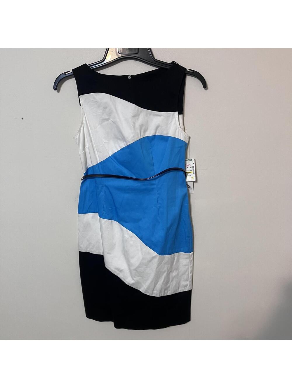 Maggy L Blue Preppy Colorblock Sheath Minimalist Sleeveless Dress 4 New $118